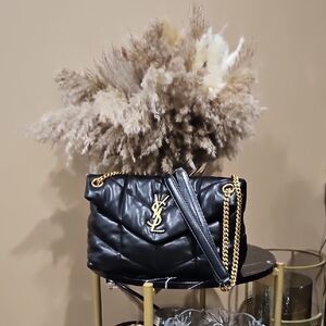 Yves Saint Laurent Black Puffer Shiny Leather Small with Gold Chain